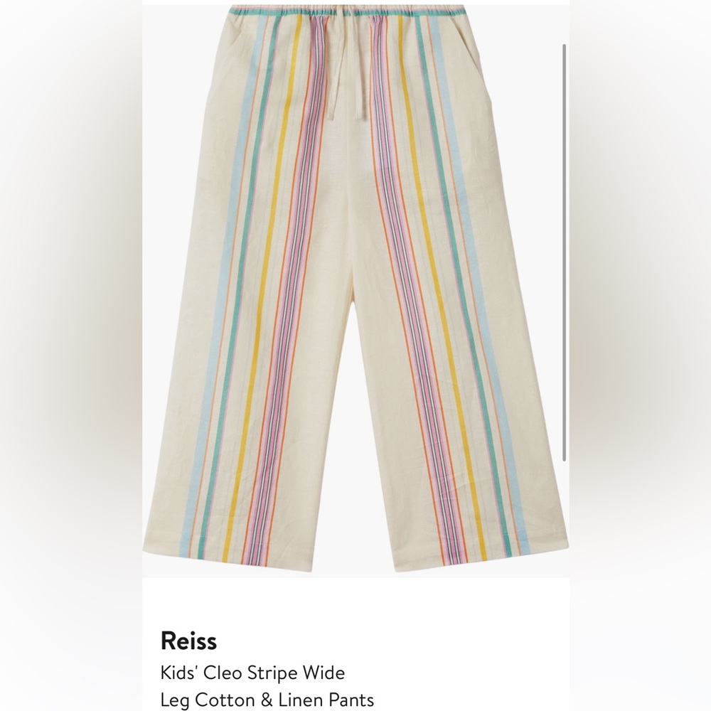 Reiss Cleo Linen Drawstring Multicolor Striped Kids Pants Size 10-11Y